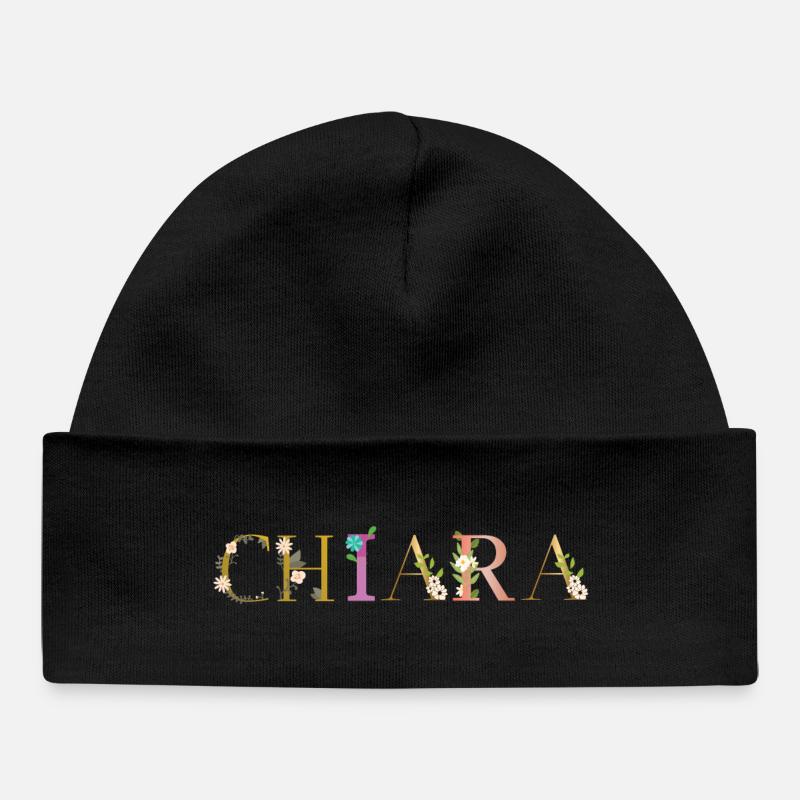 Le nom de CHIARA est orné de fleurs - Bonnet bébé bio - noir