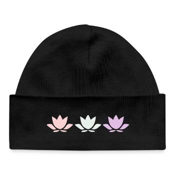 Lotusblume Lotusblüten pastell Blume Blüte Yogal - Baby Organic Mütze - Schwarz - Vorne