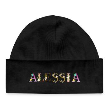 ALESSIA Name mit Blumen geschmückt - Baby Organic Mütze - Schwarz - Vorne