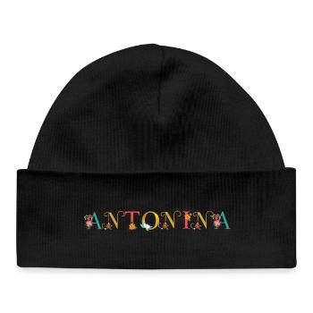 ANTONINA name adorned with flowers - Baby Organic Beanie - black - Front