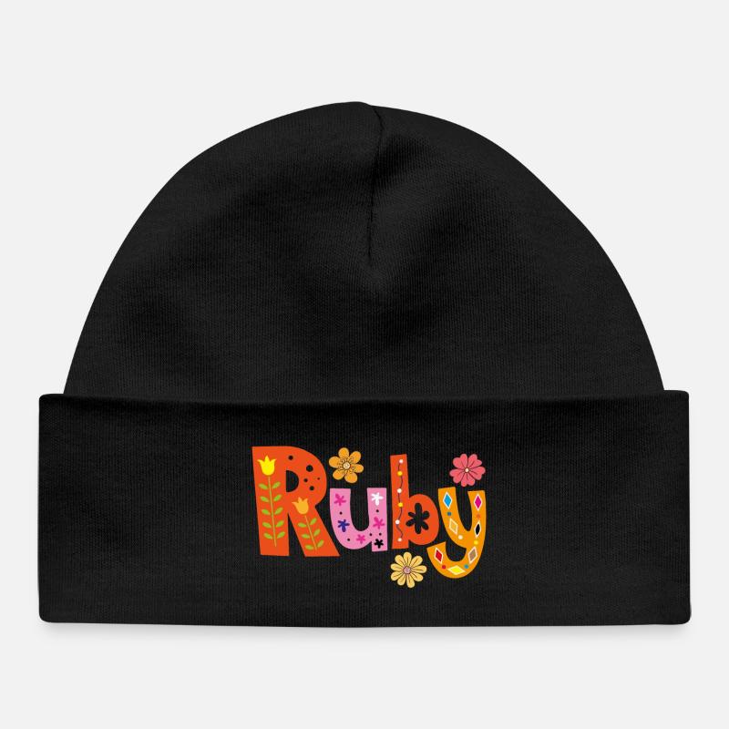 Personalized Ruby Name - Baby Organic Beanie - black