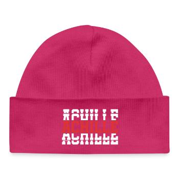 t-shirt Achille t-shirt texte empilé - Bonnet bébé bio - hot pink - Devant