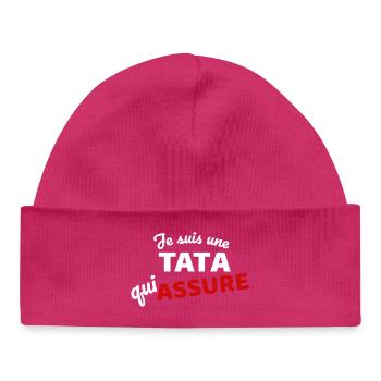 Je suis une tata qui garantit la bonne humeur - Bonnet bébé bio - hot pink - Devant