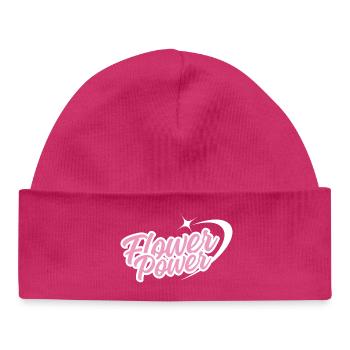 Flower Power - Retro font in pink with star - Baby Organic Beanie - hot pink - Front