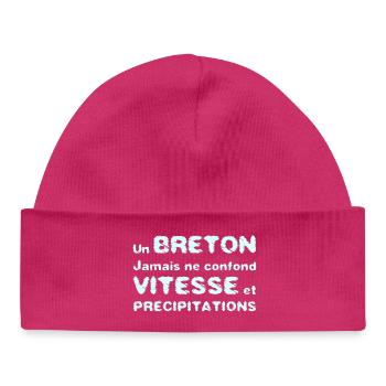 A BRETON DOES NOT CONFUSE SPEED WITH PRECIPITATION - Baby Organic Beanie - hot pink - Front