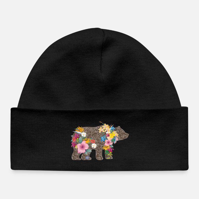 Un ours avec des fleurs - Bonnet bébé bio - noir