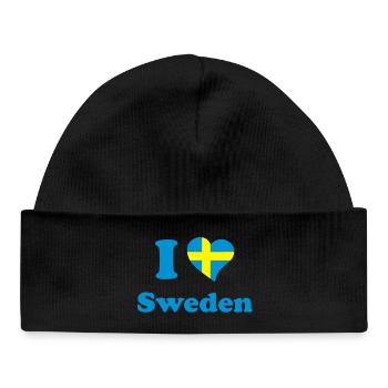 I love Sweden - J'aime la Suède - Bonnet bébé bio - noir - Devant