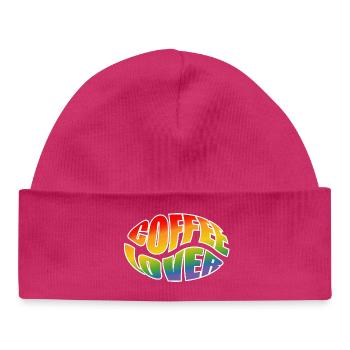 Café en grains de café amateur de chemise noire arc-en-ciel - Bonnet bébé bio - hot pink - Devant