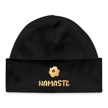 Namaste Yoga Blume Gold Meditation vibes om - Baby Organic Mütze - Schwarz - Vorne