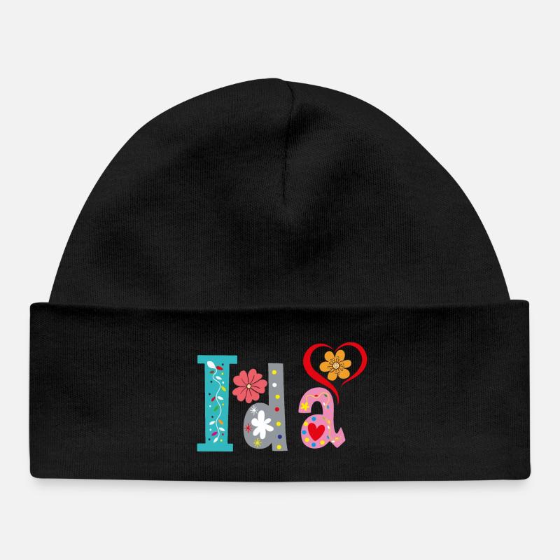 Personalized Ida Name - Baby Organic Beanie - black