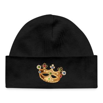 Couronne dorée avec pierres précieuses et perles - Bonnet bébé bio - noir - Devant