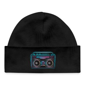 Cassette recorder in bright 80s neon look - Baby Organic Beanie - black - Front