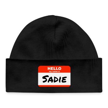 Bonjour, je m’appelle Sadie Étiquette Nom Étiquette - Bonnet bébé bio - noir - Devant