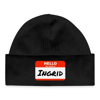Bonjour, je m’appelle Ingrid Étiquette Nom Tag - Bonnet bébé bio - noir - Devant