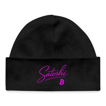 Satoshi Typografie Pink Neon Crypto Style Bitcoin - Baby Organic Mütze - Schwarz - Vorne