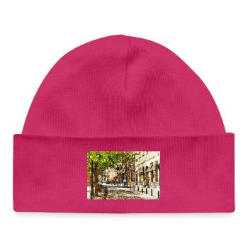 Style aquarelle Croquis de la rue ensoleillée de Bruxelles - Bonnet bébé bio - hot pink - Devant
