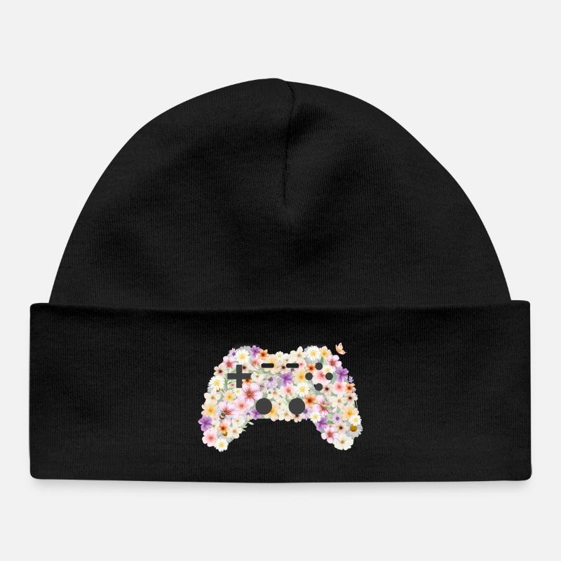 Floral Gamepad: Blütenkunst Controller - Baby Organic Mütze - Schwarz
