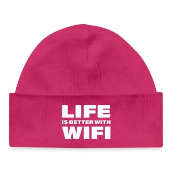 LIFE IS BETTER WITH WIFI - Baby Organic Beanie - hot pink - Front