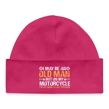 Motorcycle Old Man - Baby Organic Beanie - hot pink - Front