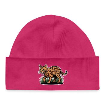 Vintage Forest Marauding Spotted Bengal Cat - Baby Organic Beanie - hot pink - Front