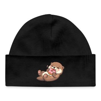 Cuddly bear with donut enjoyment - Baby Organic Beanie - black - Front