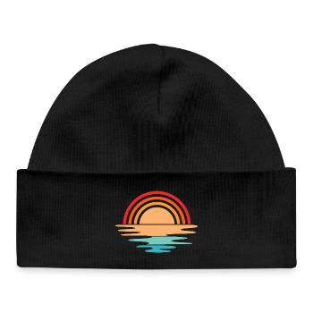 Coucher de soleil rétro vintage icône soleil design - Bonnet bébé bio - noir - Devant