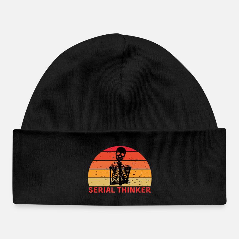 Penseur en série squelette Penser Rétro coucher de soleil - Bonnet bébé bio - noir
