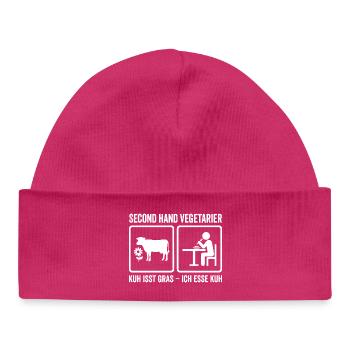 Second Hand Vegetarian – Funny Meat Design - Baby Organic Beanie - hot pink - Front