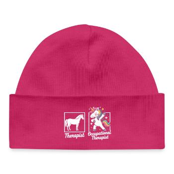 Motif du thérapeute licorne - Bonnet bébé bio - hot pink - Devant
