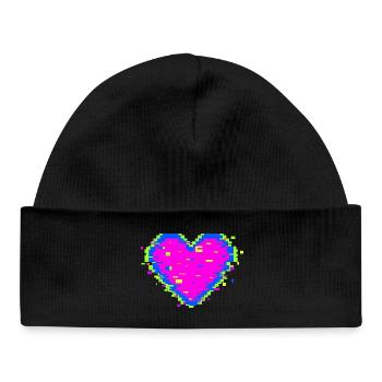 Pixel Heart Glitch Love Illustration - Baby Organic Mütze - Schwarz - Vorne