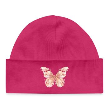 Pastel Wings Butterfly Pattern - Baby Organic Beanie - hot pink - Front