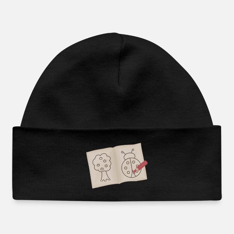 Tree and Ladybug Doodle Sketch - Baby Organic Beanie - black