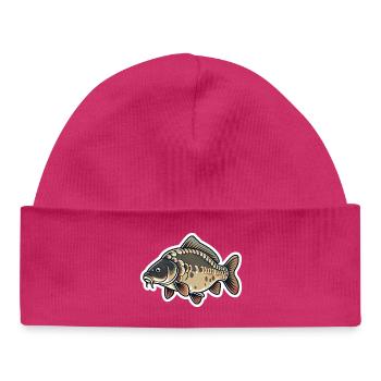 Mirror Carp Cartoon – Cute Carp Fishing Design - Baby Organic Beanie - hot pink - Front
