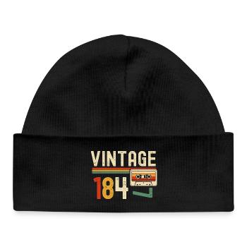 Vintage 84er Kassette Retro - Baby Organic Mütze - Schwarz - Vorne