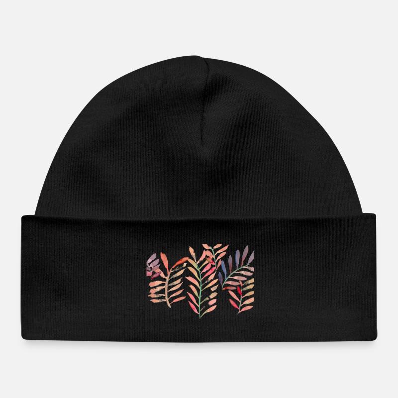 Feuilles aquarelle, rouge - Bonnet bébé bio - noir