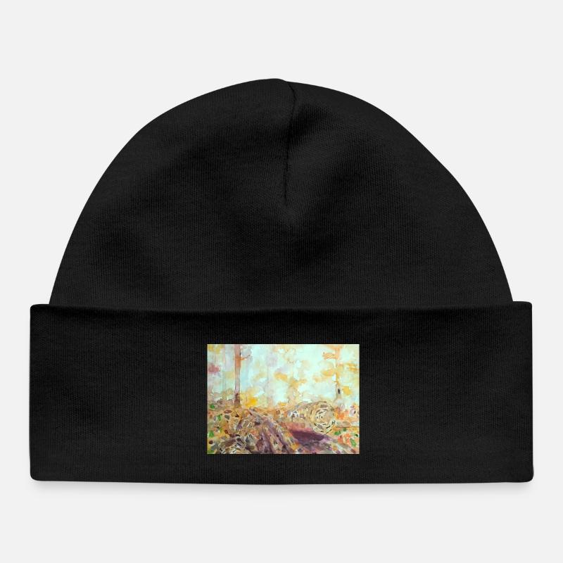 Paysage aquarelle forestier automne - Bonnet bébé bio - noir