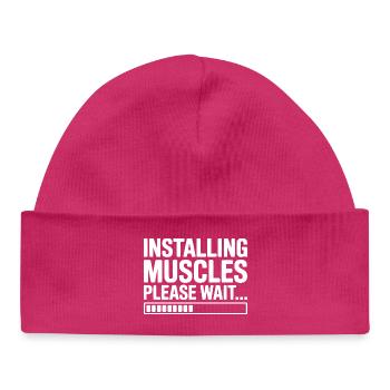 Installing Muscles Please Wait... - Baby Organic Beanie - hot pink - Front