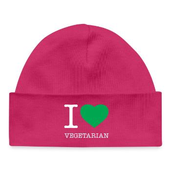 I LOVE VEGETARIAN Vegetarisch Hashtag - Baby Organic Mütze - hot Pink - Vorne
