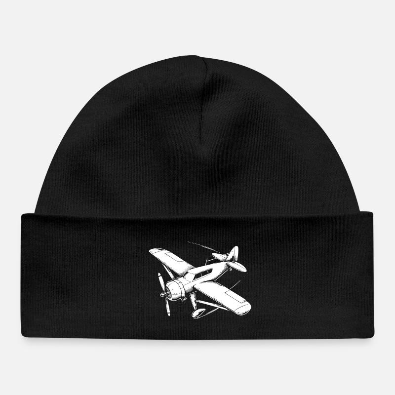 Propeller Plane Drawing - Baby Organic Beanie - black