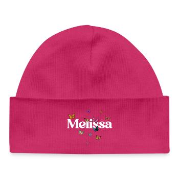 Schöner Mädchenname MELISSA mit Schmetterlingen  - Baby Organic Mütze - hot Pink - Vorne