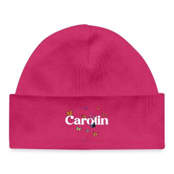 Schöner Mädchenname CAROLIN mit Schmetterlingen  - Baby Organic Mütze - hot Pink - Vorne