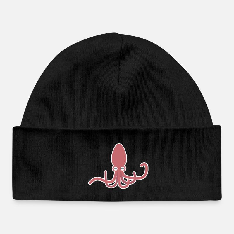 Calmar rose – motif de pieuvre de dessin animé kawaii - Bonnet bébé bio - noir