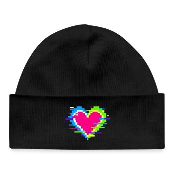 Pixel Heart Neon Glitch Rainbow - Baby Organic Beanie - black - Front