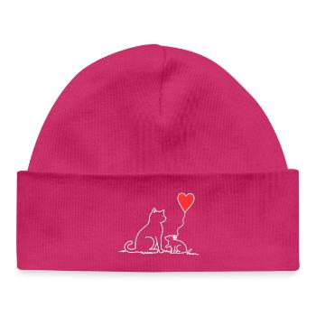 Cat and Mouse with Heart Balloon - Baby Organic Beanie - hot pink - Front