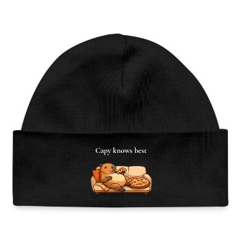Capybara avec pizza sur canapé - Bonnet bébé bio - noir - Devant