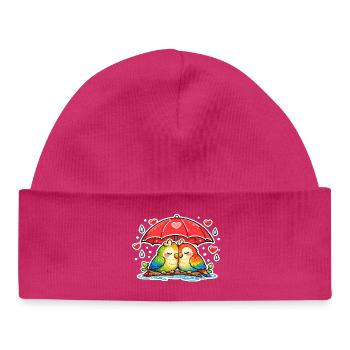 Couple of hearts under umbrella parrot - Baby Organic Beanie - hot pink - Front