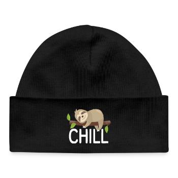 Chill Faultier auf Ast süßes Relax Design - Baby Organic Mütze - Schwarz - Vorne