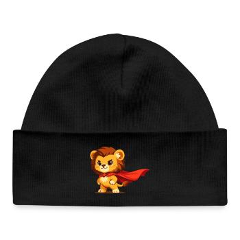 Minihero Lion – Little Super Lion - Baby Organic Beanie - black - Front