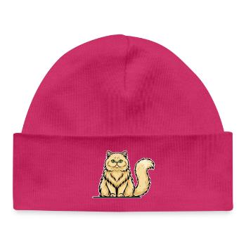 Cream Persian Cat Long Hair Vintage Portrait - Baby Organic Beanie - hot pink - Front