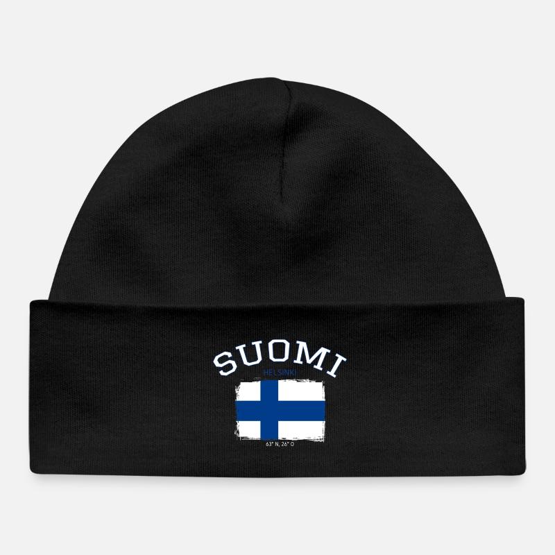 Finland flag with Helsinki reference - Baby Organic Beanie - black